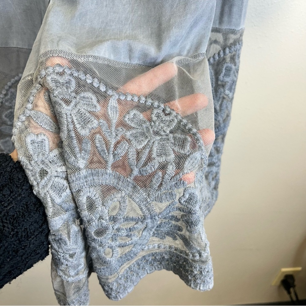 Floral Plus Size Upcycled Beth Dutton Tunic Blue Lace Plus Size 22W Western Boho - Picture 13 of 13
